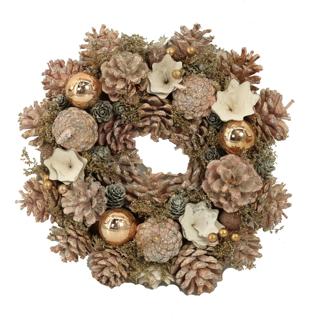 Pink crown with flowers and pine cones cm ø30h8