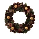 Crown with gold balls and amaranth pine cones ø45h8,5 cm