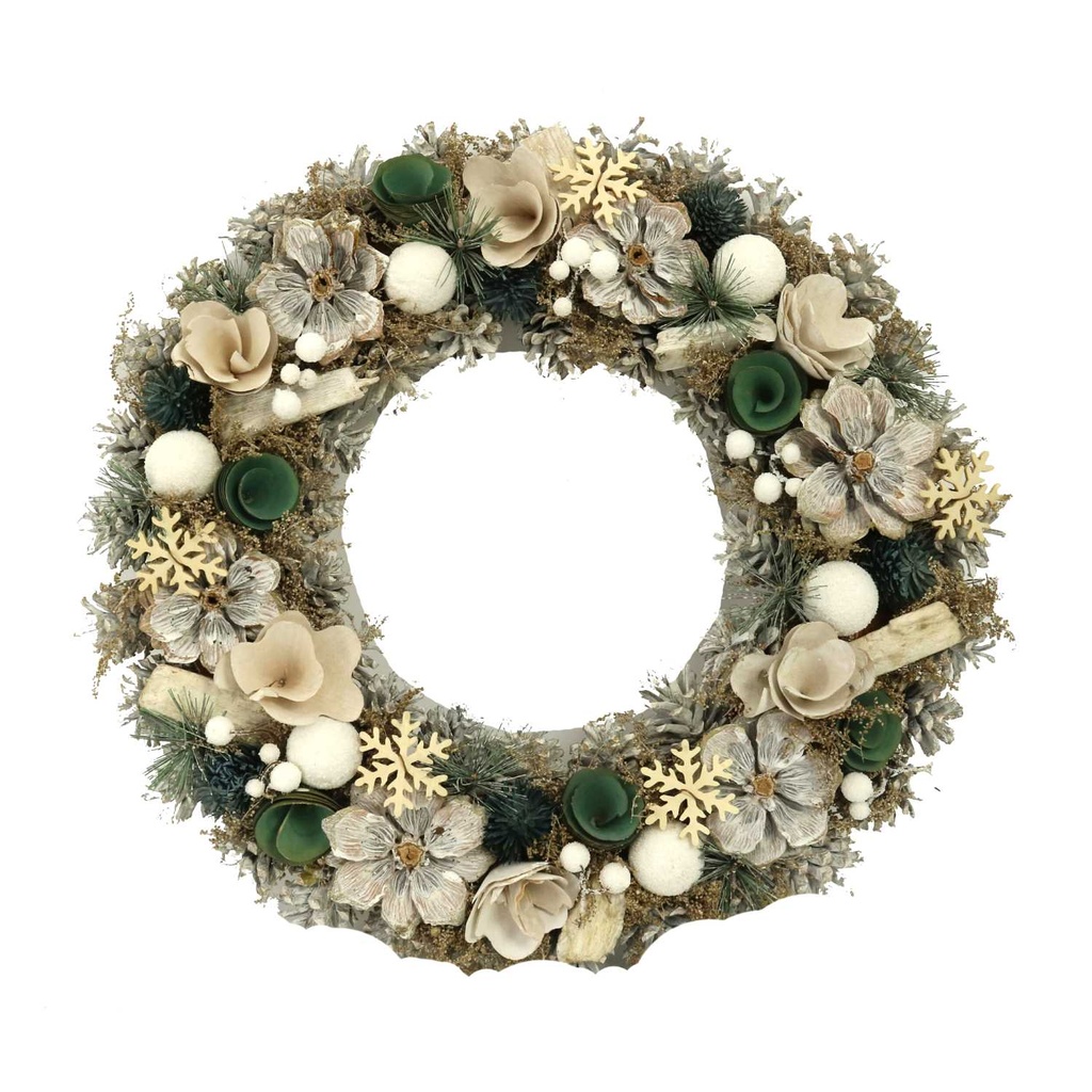 Crown with pine cones and white-green flowers cm ø45h8,5