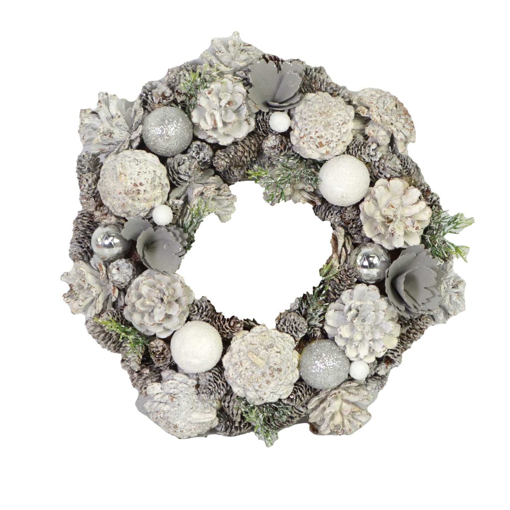 Crown with silver glitter pine cones cm ø45