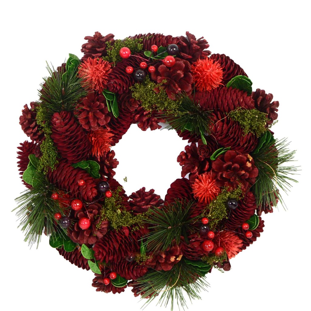 Red crown with pine cones ø45 cm