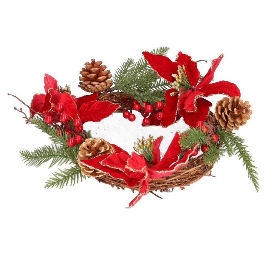 Coroncina fiori pigne rosso oro tondo cmø50x10