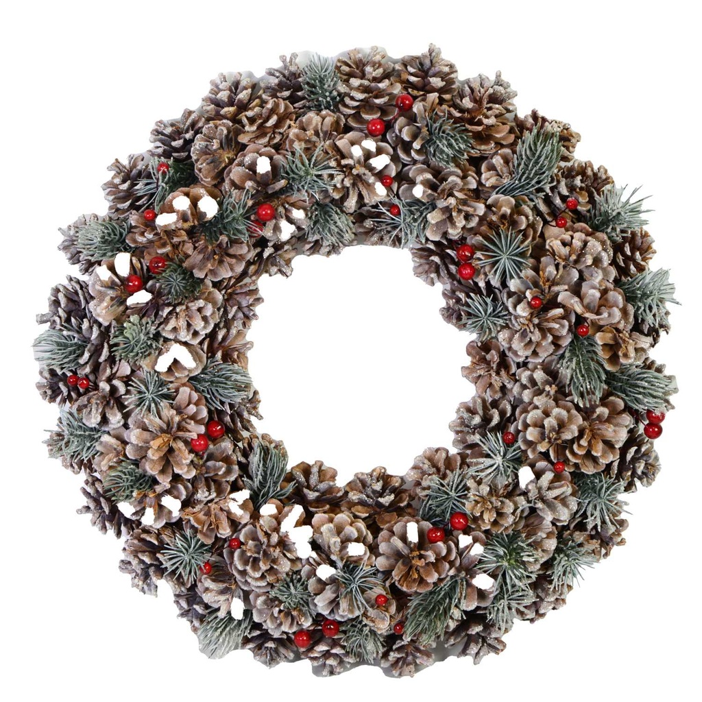 Glitter crown with natural berries and pine cones cm ø30