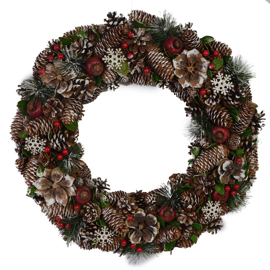 Snowy crown with white berries and flowers ø45h8,5 cm