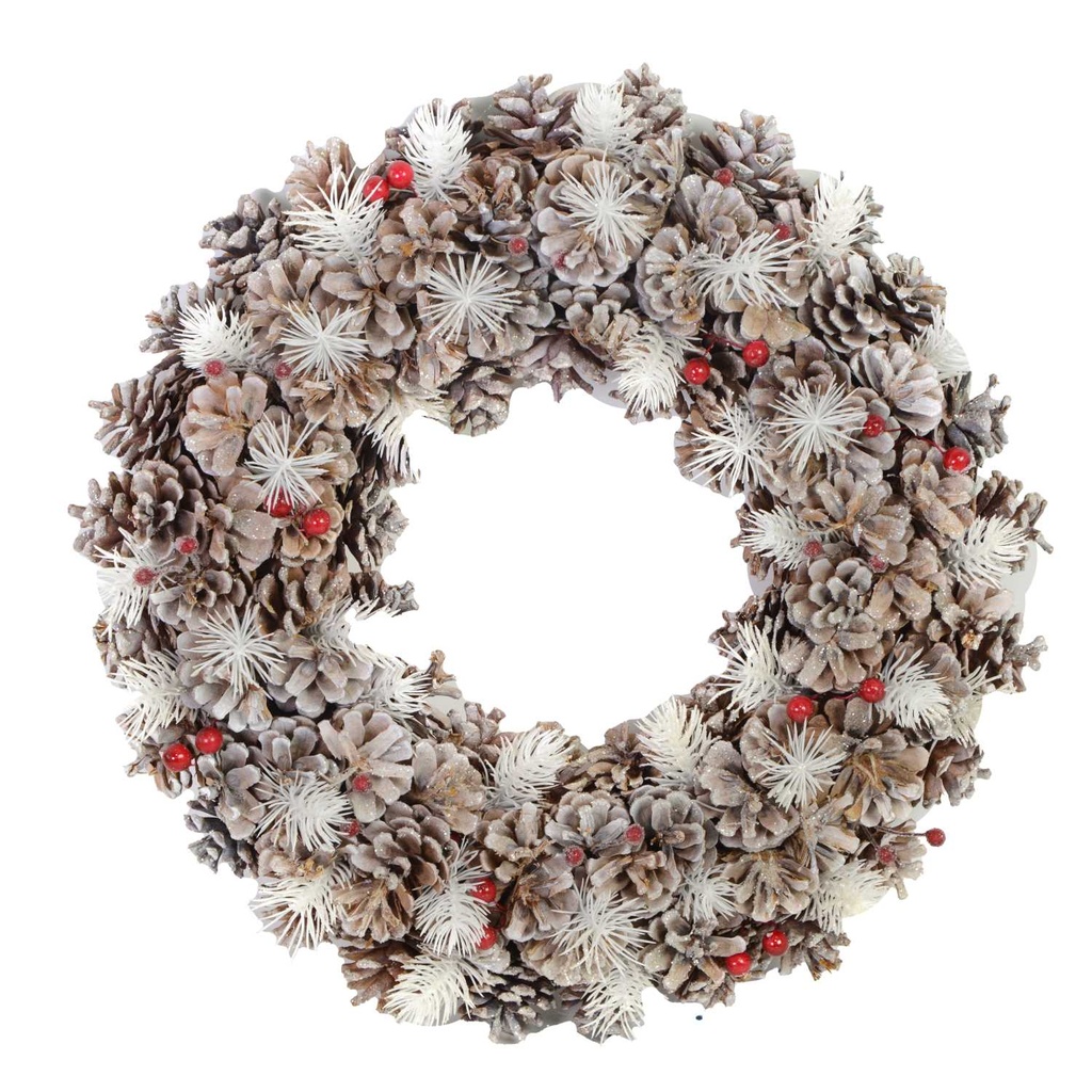 Snow crown with natural berries and pine cones ø30 cm