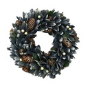 Snowy crown with pine cones and blue leaves ø30h8,5 cm