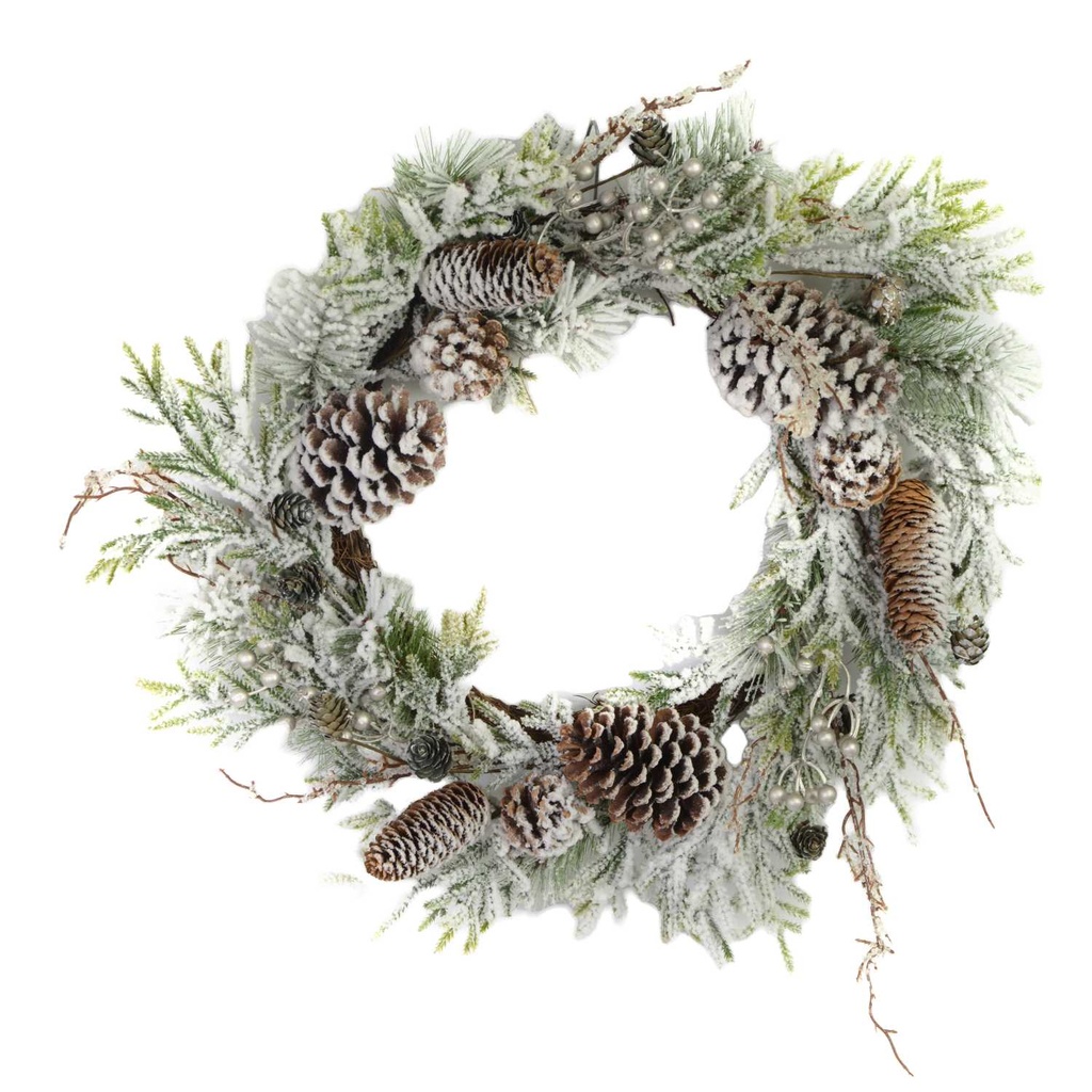 Snowy crown with green pine cones ø58 cm