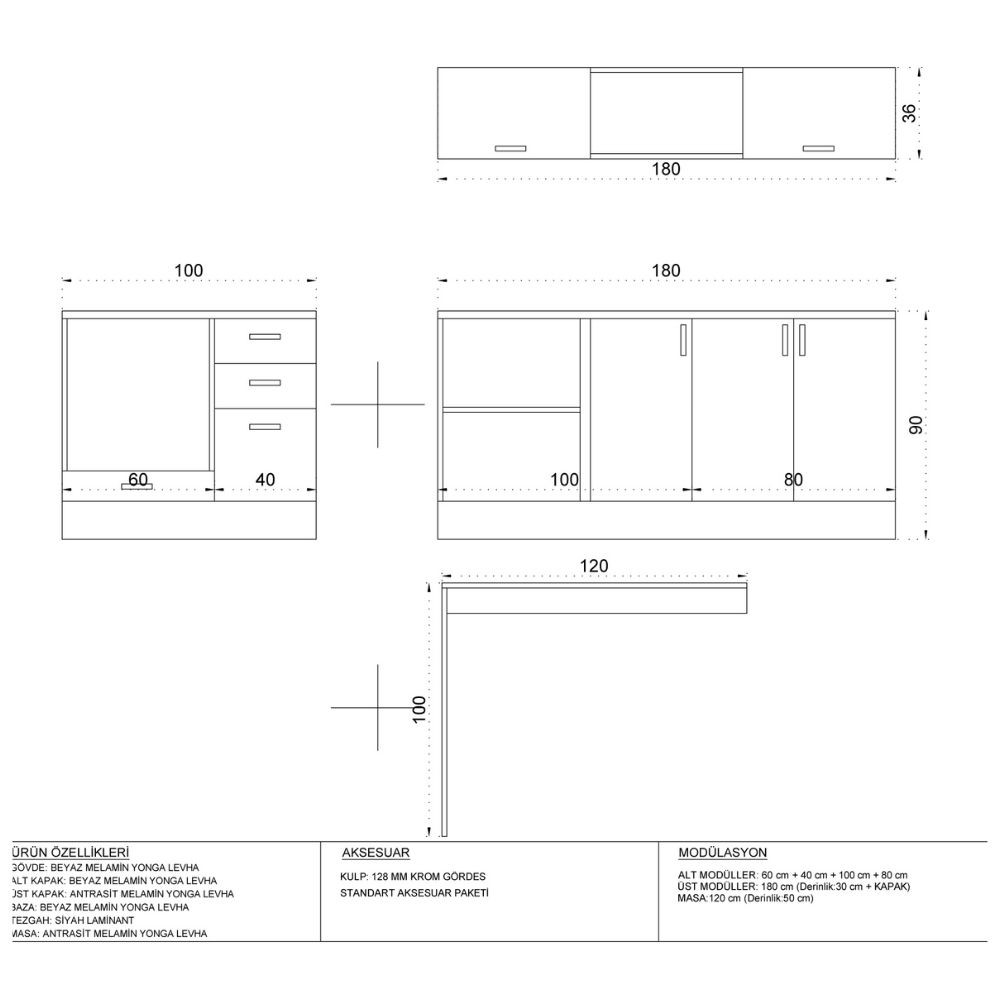 Cucina Angolare Matera 180x160 con Penisola Reversibile Bianca e Nera