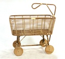 Culla per bambini in giunco con ruote in legno 97x57xh.43/79 cm