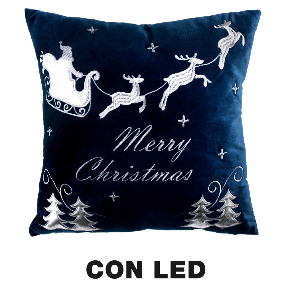Cuscino led tessuto con renne blu cm40x40x12