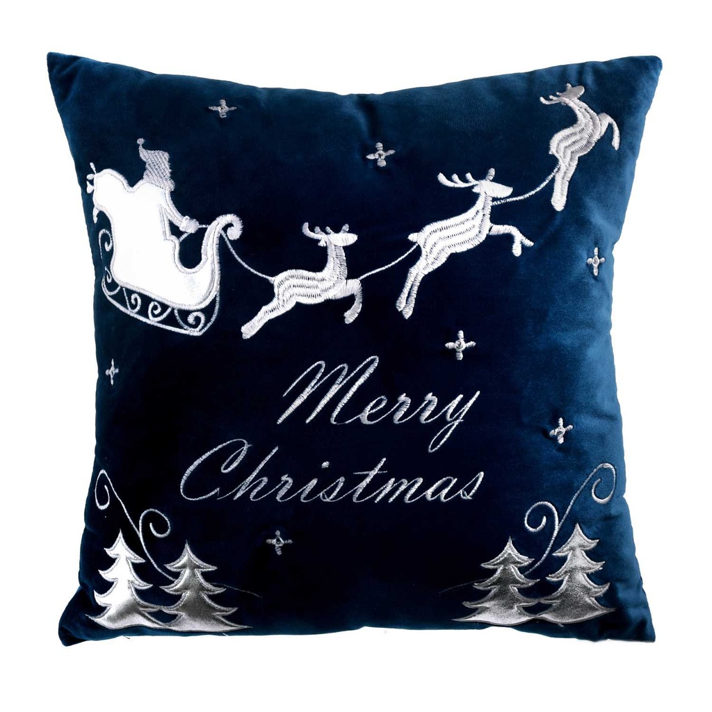 Cuscino led tessuto con renne blu cm40x40x12