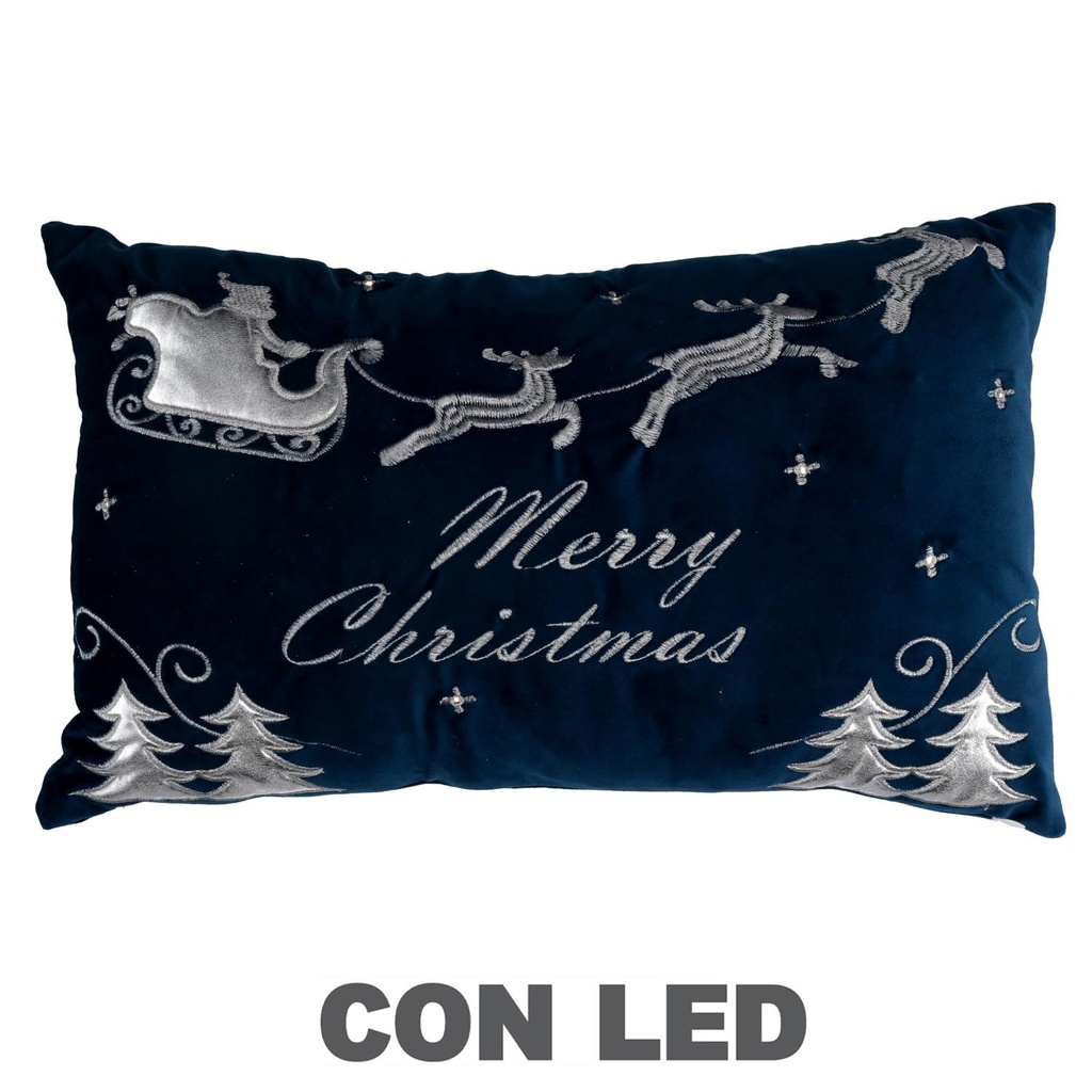 Cuscino led tessuto con renne blu cm50x30x12