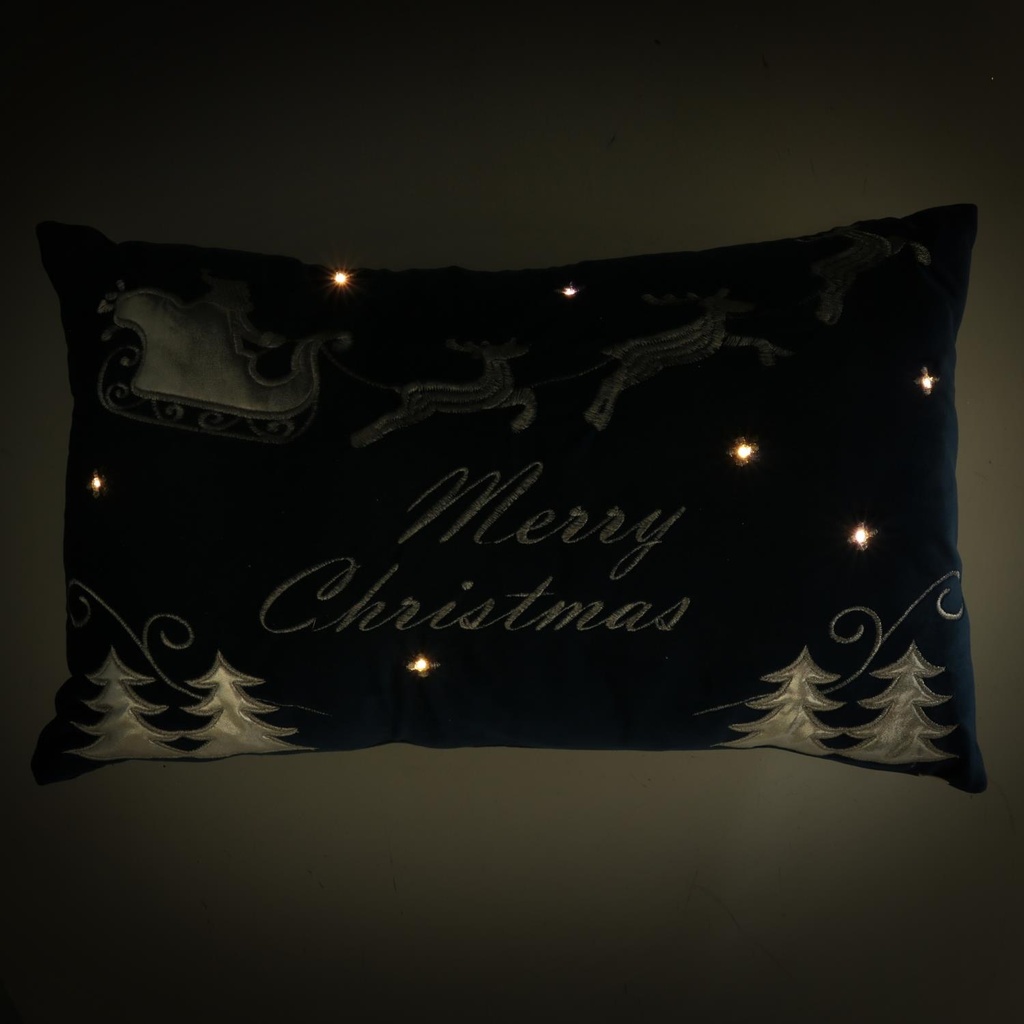 Cuscino led tessuto con renne blu cm50x30x12
