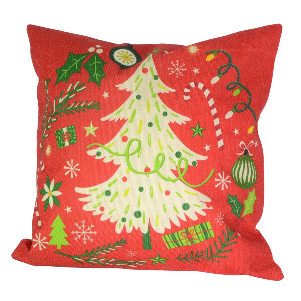 Red and green tree fabric cushion cm43x43