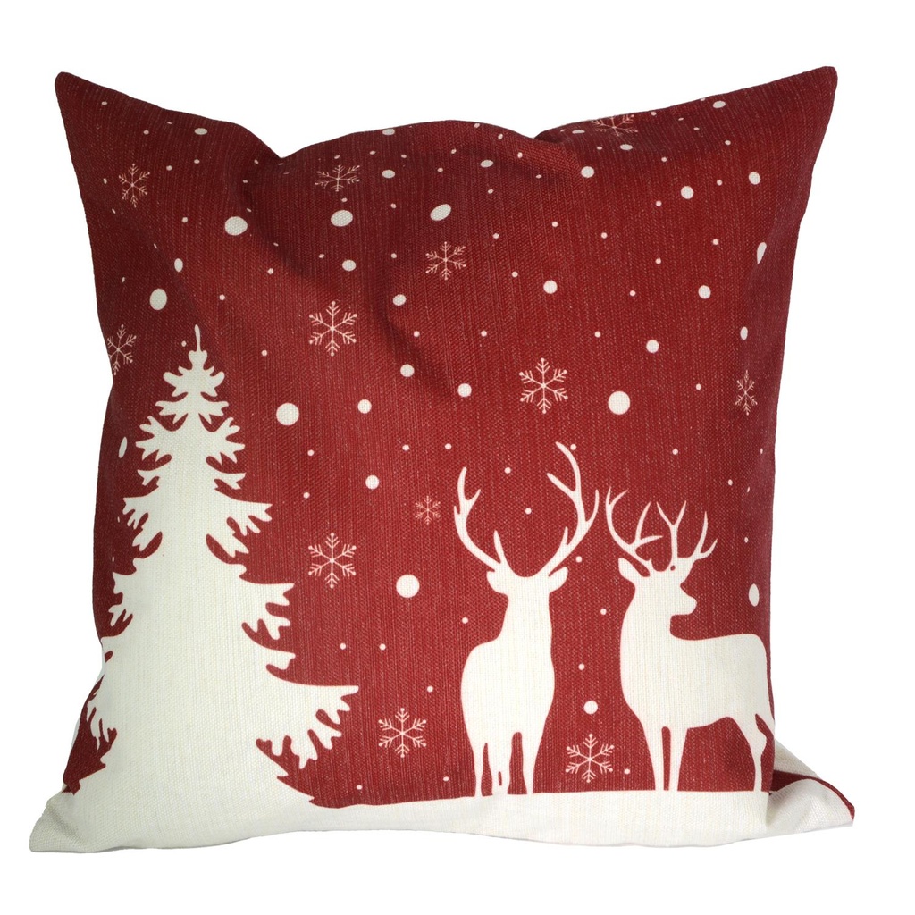 Red and white deer fabric cushion cm43x43