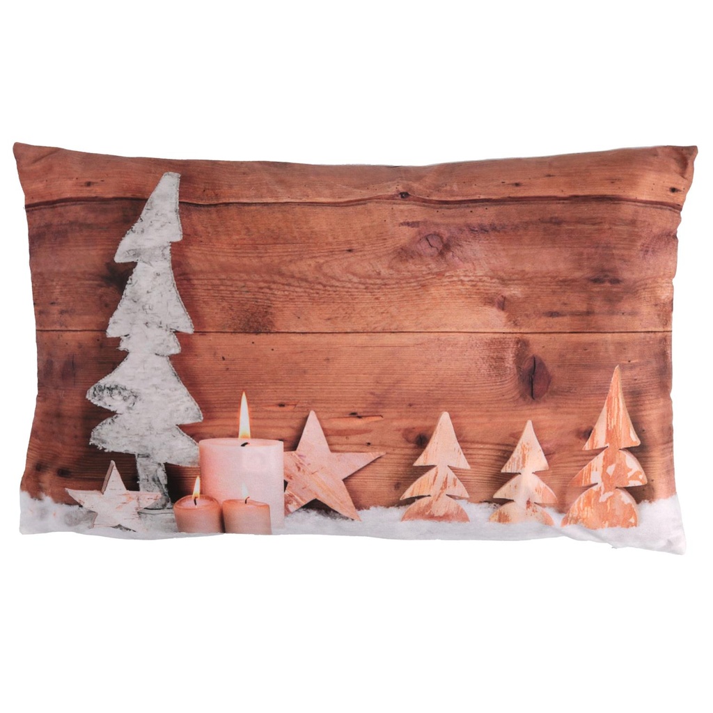 Cuscino tessuto decorazioni led beige cm30x50