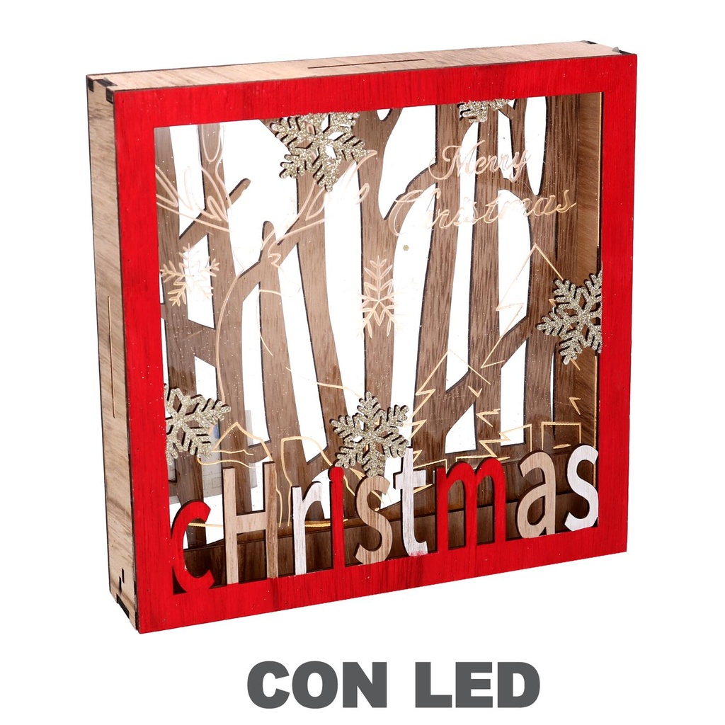 Red led wood decoration cm22x4,5h22