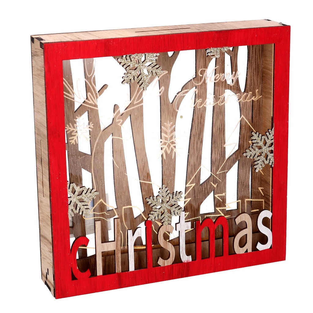 Red led wood decoration cm22x4,5h22