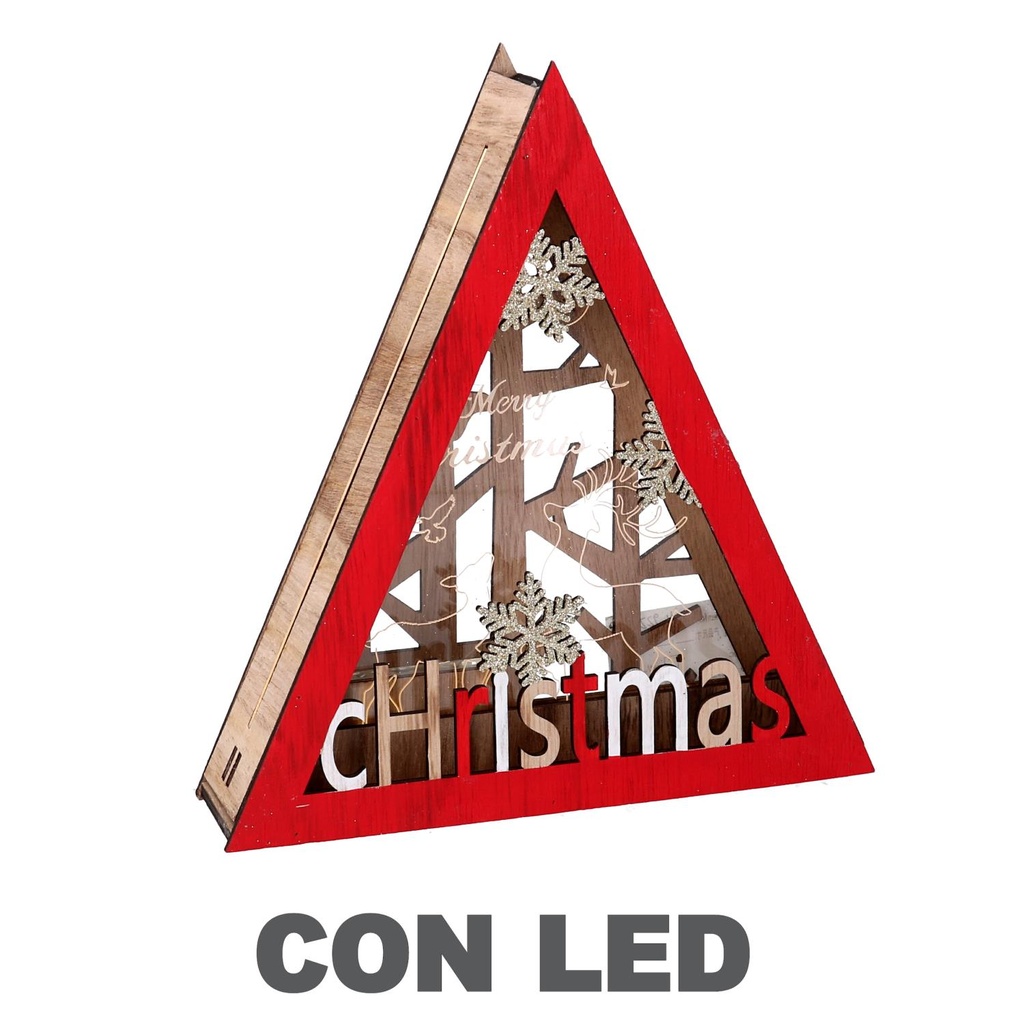 Triangular red led wooden decorationcm22x4,5h20