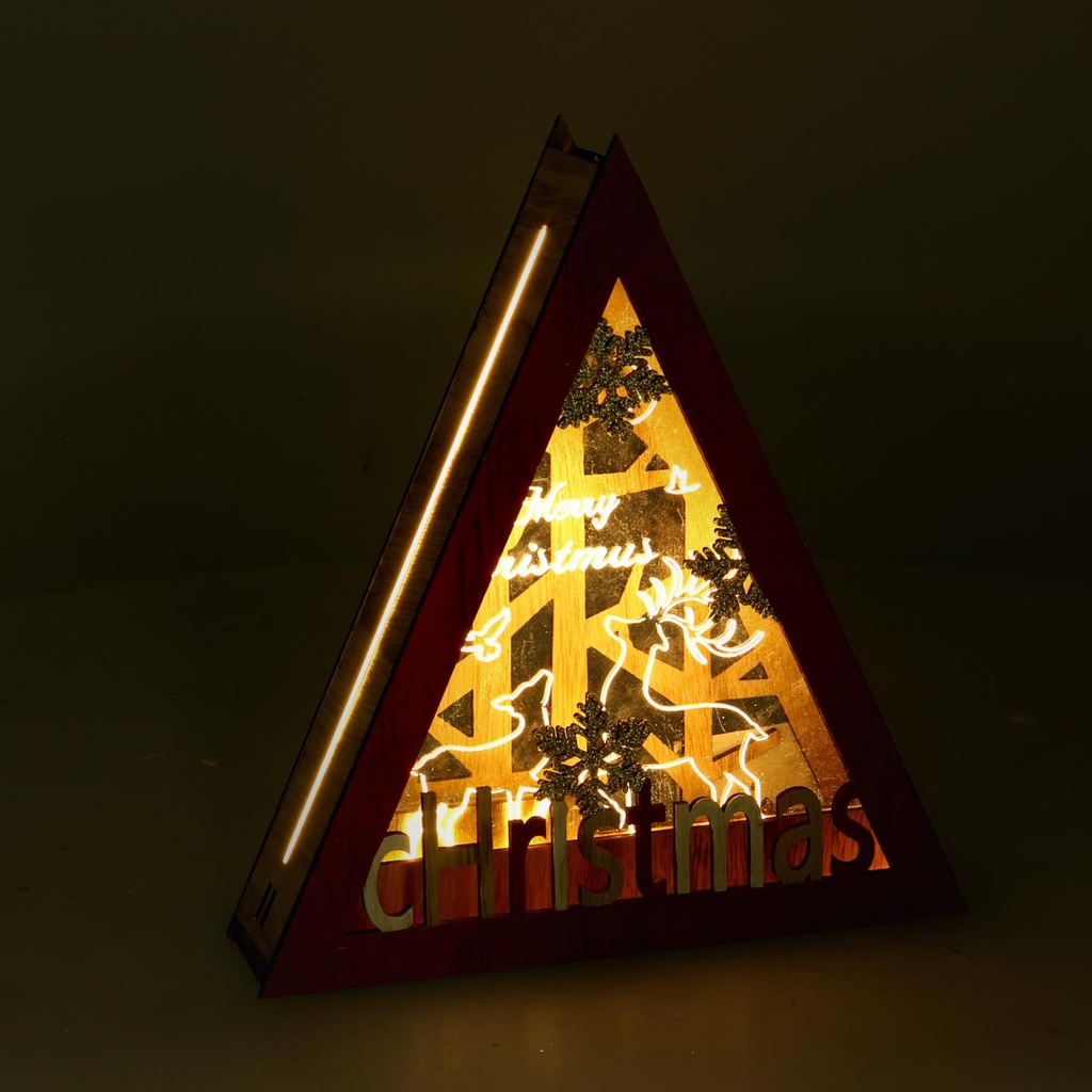 Triangular red led wooden decorationcm22x4,5h20