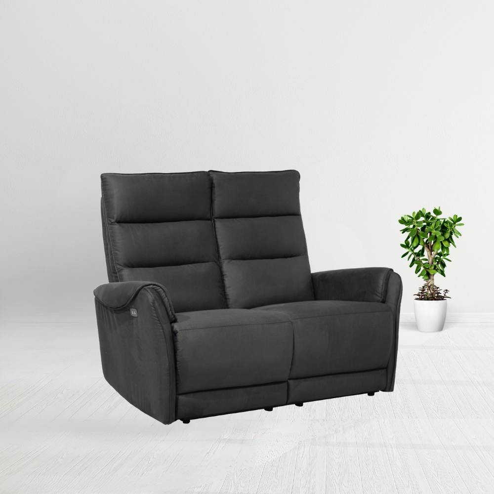 Divano 2 posti con 2 recliner elettrici effetto nabuk grigio  135 x 98 x 109 cm