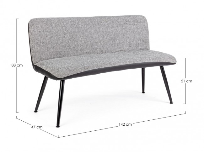 Divano 2 posti tessuto grigio Louis cm 142 x 47 x 88h