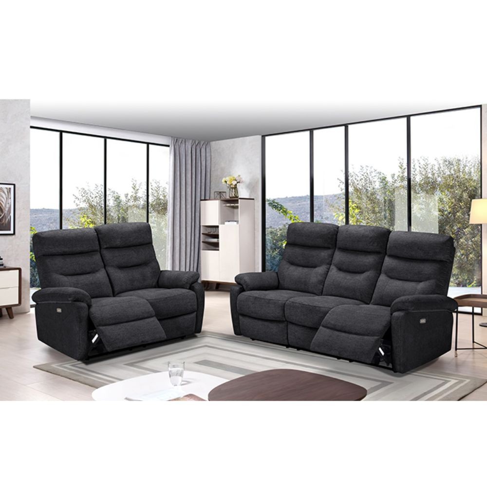 Divano 3 posti con 2 recliner elettrici grigio scuro L 198 x P 92 x H 109 cm