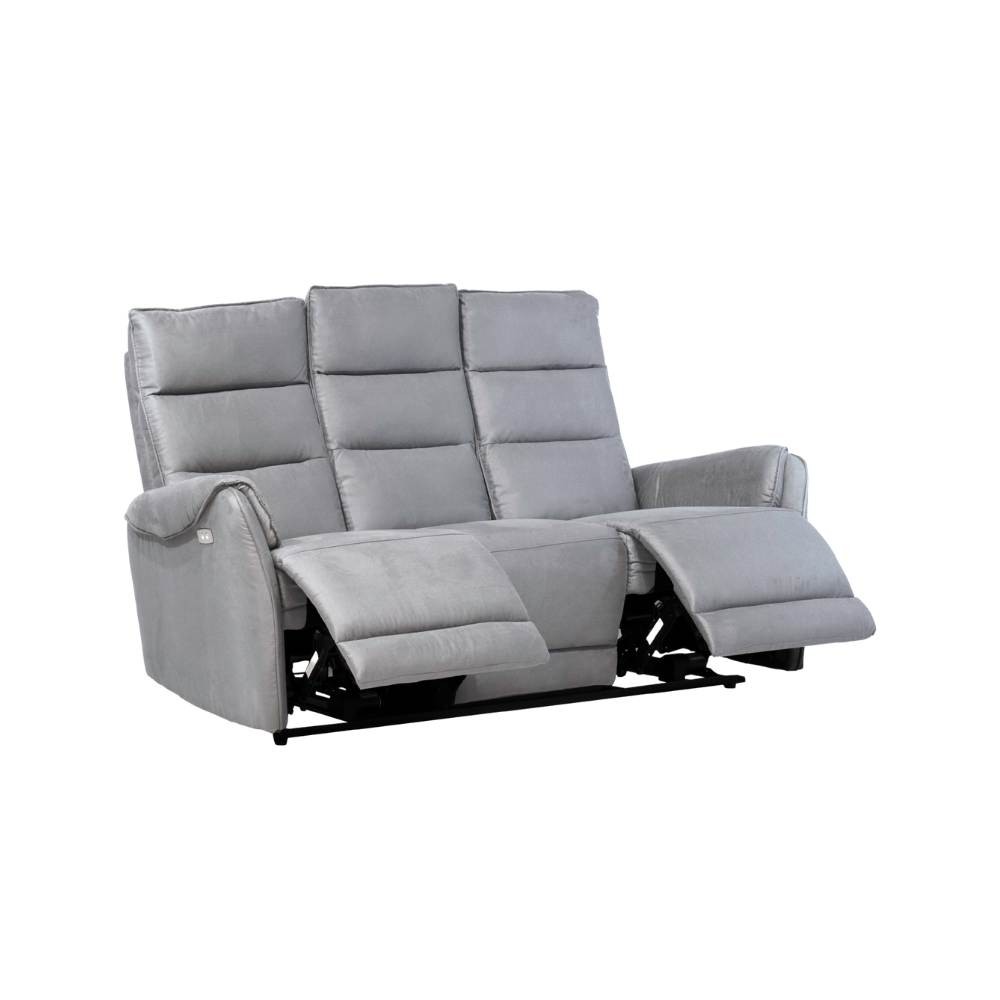 Divano 3 posti con 2 recliner elettrici in nabuk grigio chiaro  187 x 98 x 109 cm