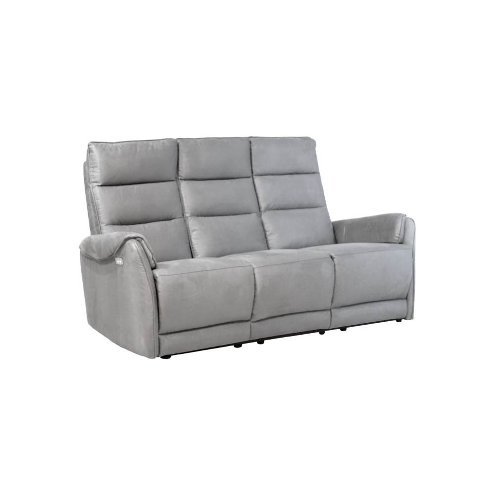 Divano 3 posti con 2 recliner elettrici in nabuk grigio chiaro  187 x 98 x 109 cm