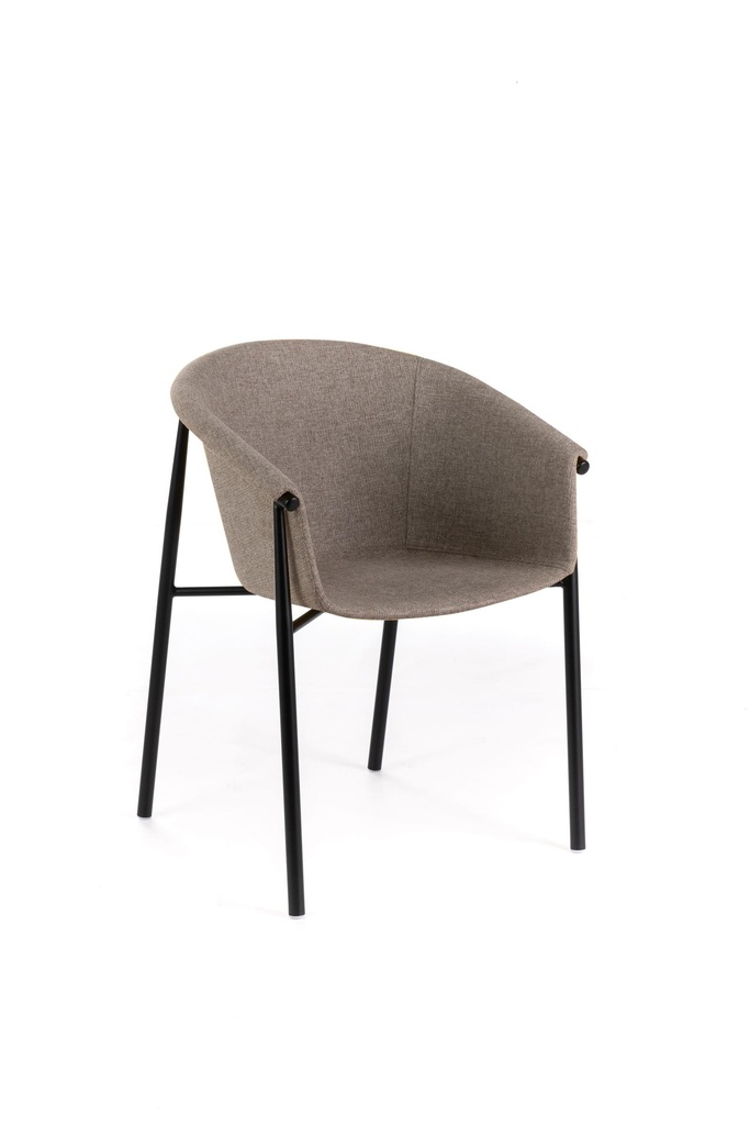 Sedia elegante in tessuto tortora con gambe in metallo nero, 58cm x 56cm x 79cm