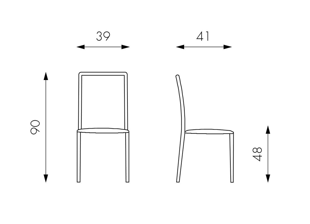 Set di 4 sedie in similcuoio cioccolato con struttura in metallo, 41x39x90h cm