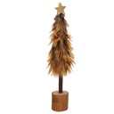 Albero legno con piume oro 8x8x31 cm