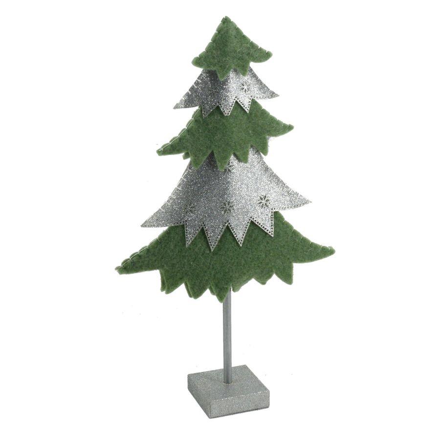 Albero tessuto verde e argento 26x9x50 cm