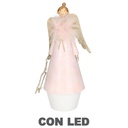 Angelo Rosa in Metallo con LED e Stella 10x10x24 cm