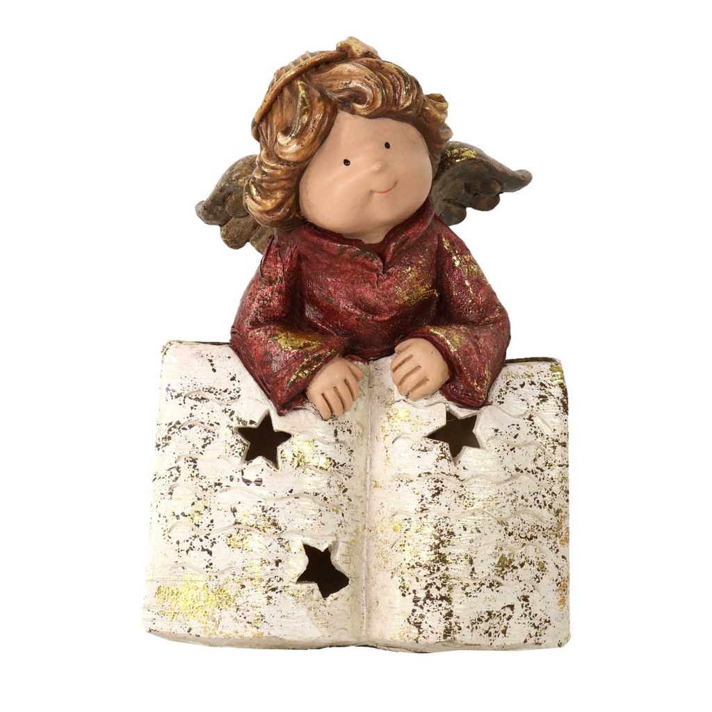 Angelo in Resina con Libro Oro 17x15,5x22,5 cm