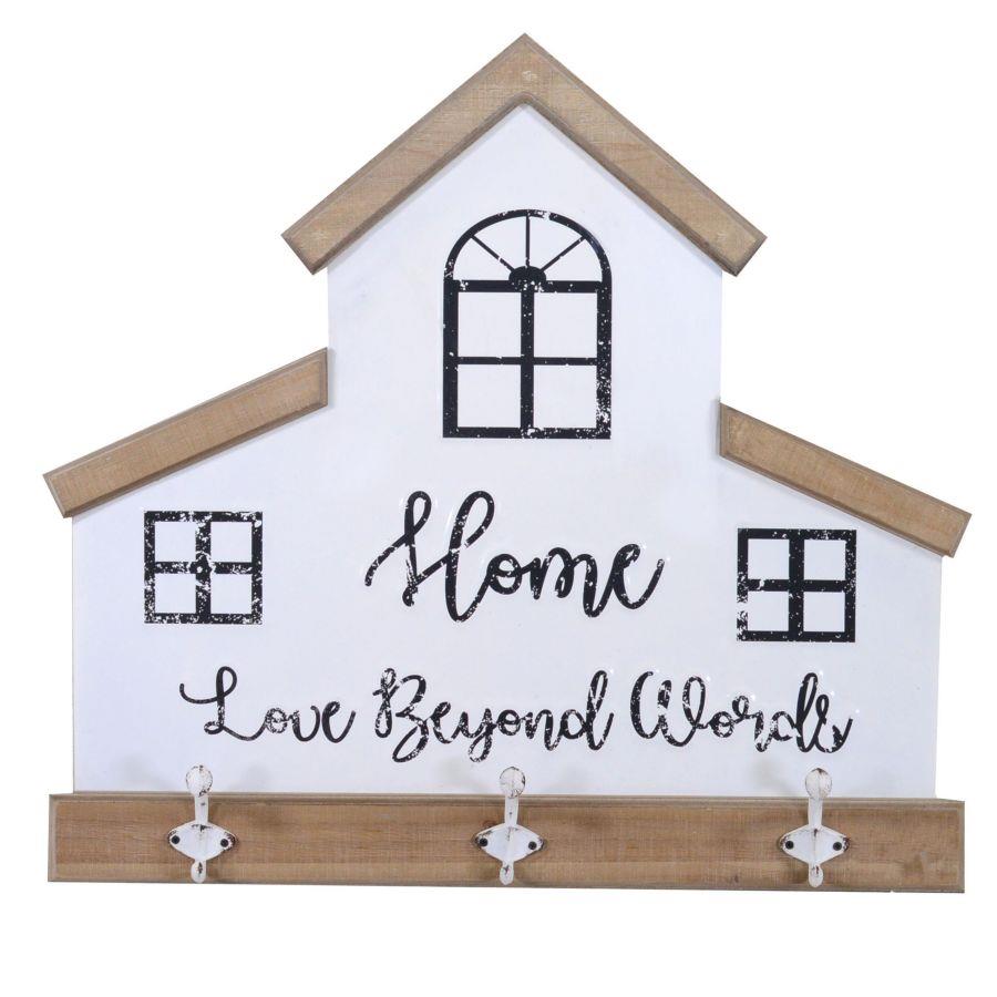 Appendino in legno e metallo, 3 posti, bianco, 60x56x7,5 cm