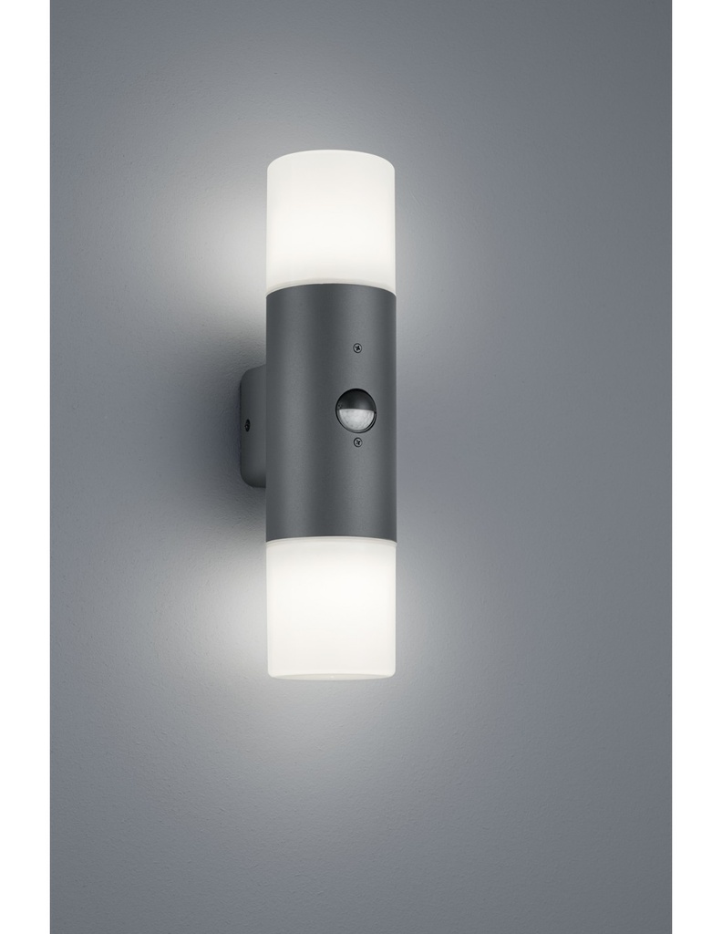 Applique Hoosic Biemissione 2xE27 Antracite Con Sensore Movimento H33 cm IP44 Trio Lighting