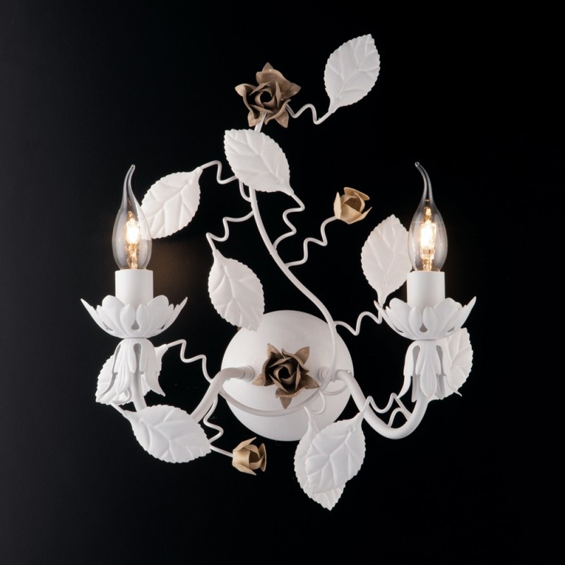 Applique in ferro Bianco Shabby due luci finitura Avorio Tortora 36x h38 cm
