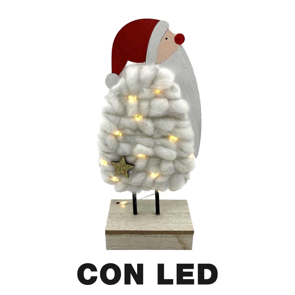 Decorazione Babbo Natale in Legno e Tessuto con LED Bianco 10x5x21 cm