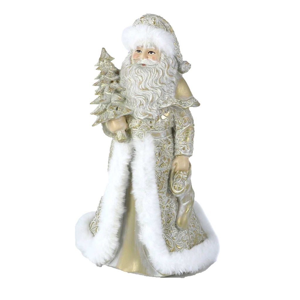 Babbo Natale in Resina Bianco Oro 16,5x14x23 cm