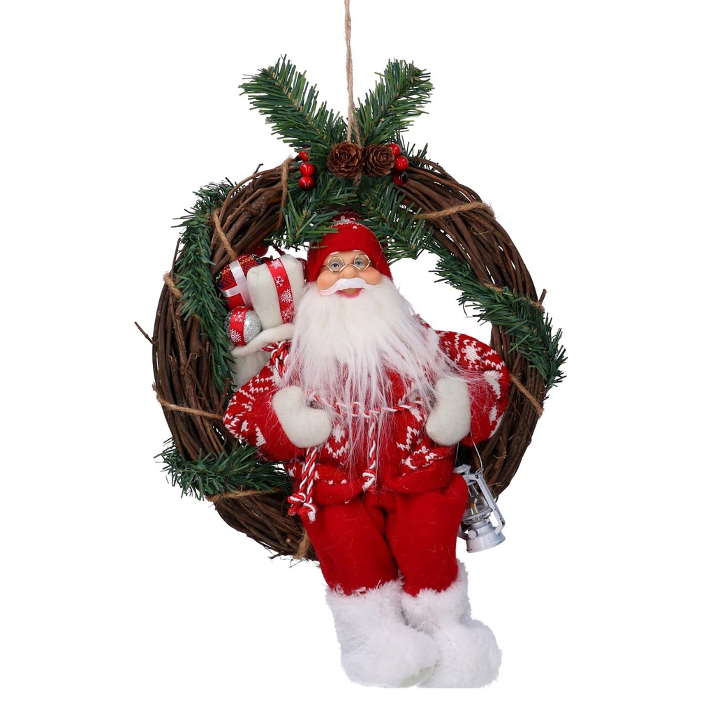 Ghirlanda Rossa con Babbo Natale Tessuto - Dimensioni: 35x35x15 cm