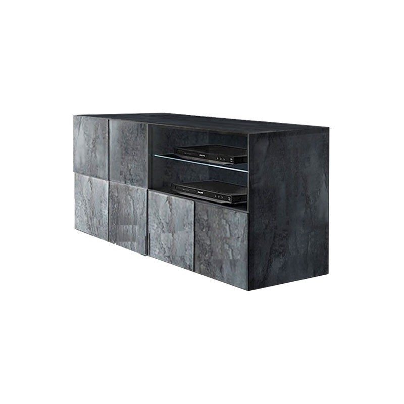 Base  Porta TV 1 anta 1 cassetto finitura ossido L.122 P.42 H.57 cm