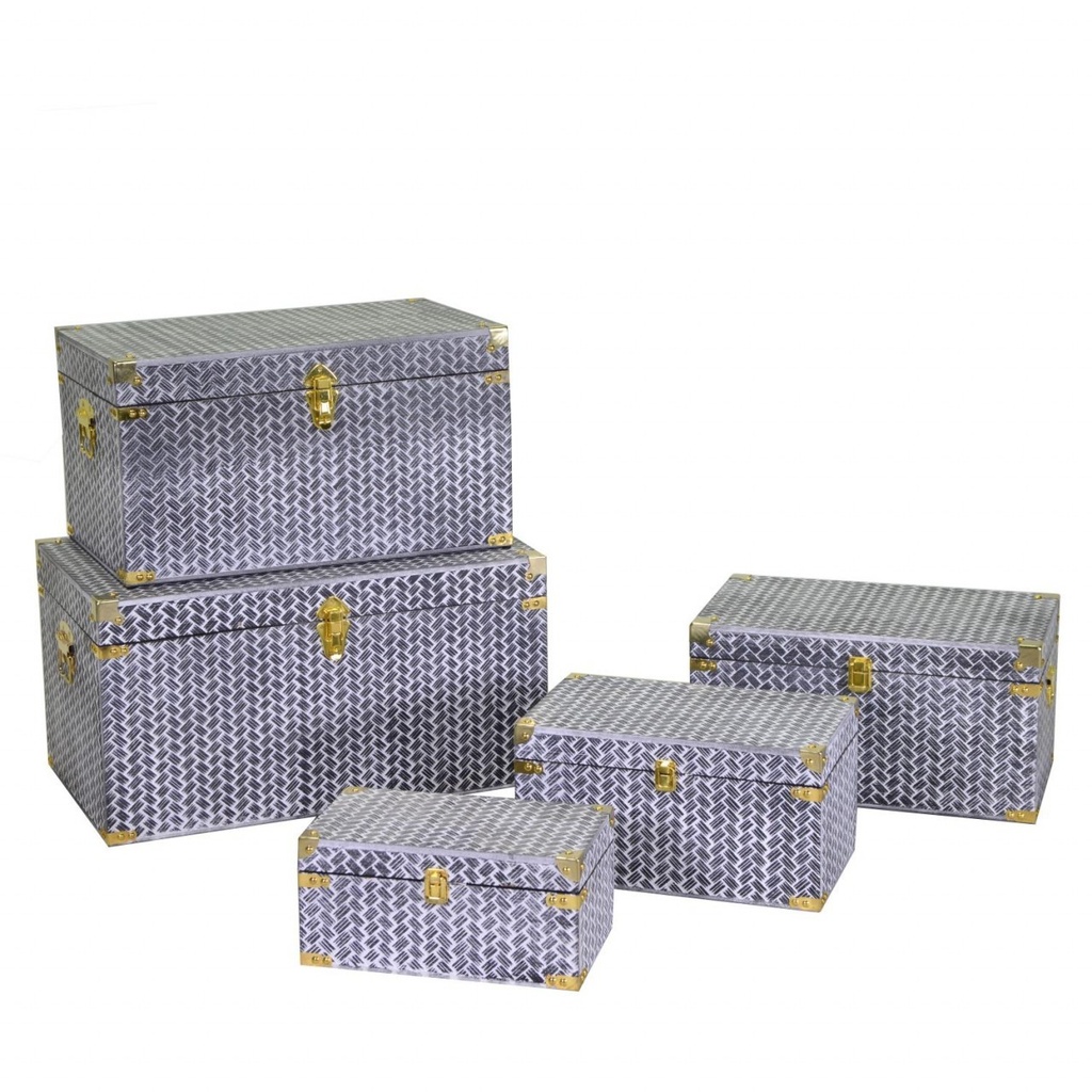 Set da 5 Bauli in Legno Rettangolari - Misure: 65x39x34 cm