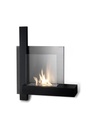 Biocamino da parete elegante e moderno, 22cm x 72cm x 63cm, in metallo nero con vetro temperato trasparente e bruciatore in acciaio inossidabile grigio cromo