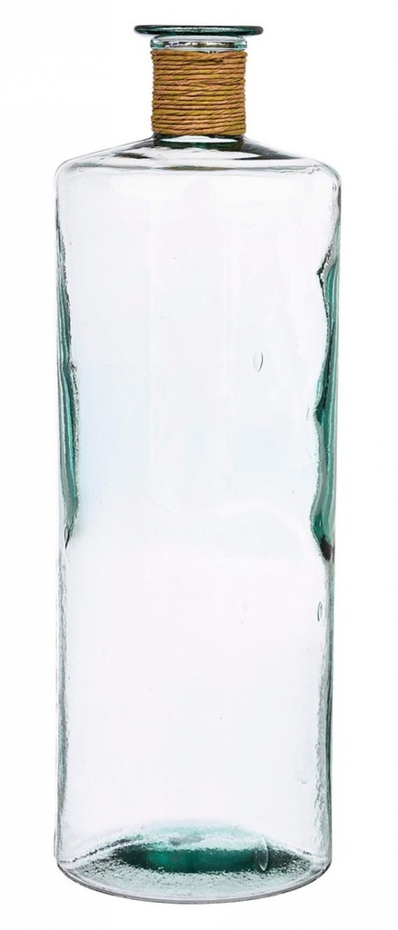 Bottiglia Trasparente in Vetro Riciclato con Decorazione in Rotang - Altezza 79 cm