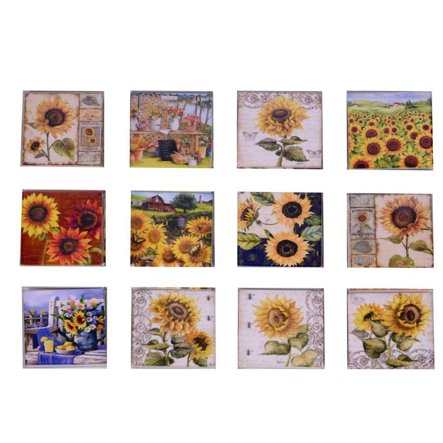 Calamita ceramica 12 pezzi assortiti girasole - cm7,5x7,5