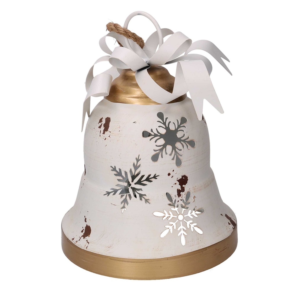 Campana Metallo Fiocchi di Neve Oro e Crema 23x23x28 cm