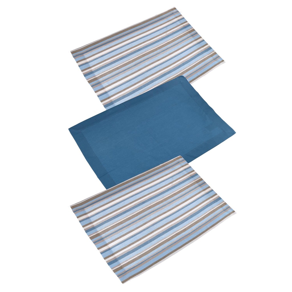Set 3 pezzi di Canovaccio Stripe Avio Tinto in Filo cm50x70
