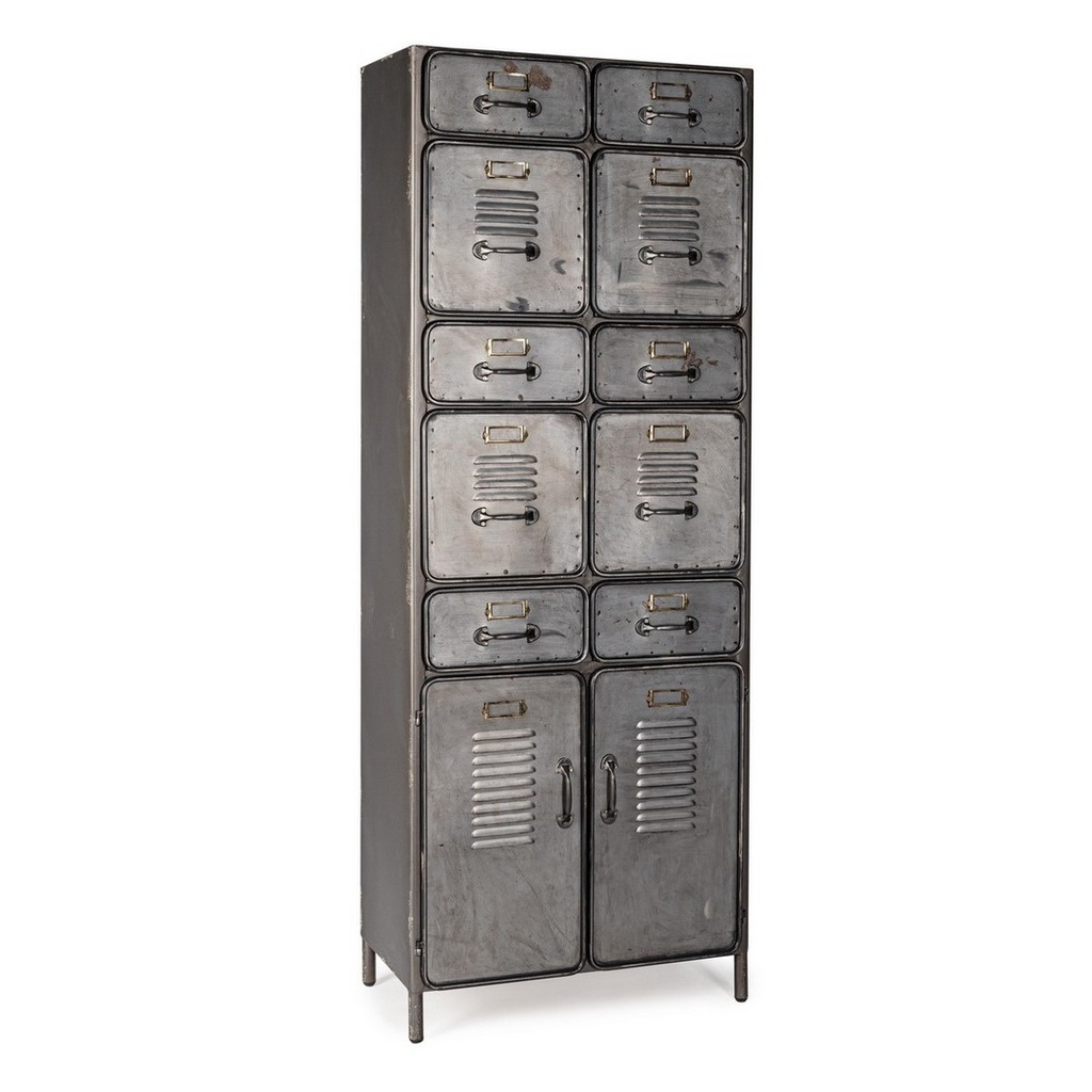Cassettiera con 2 ante e 10 cassetti in stile industriale