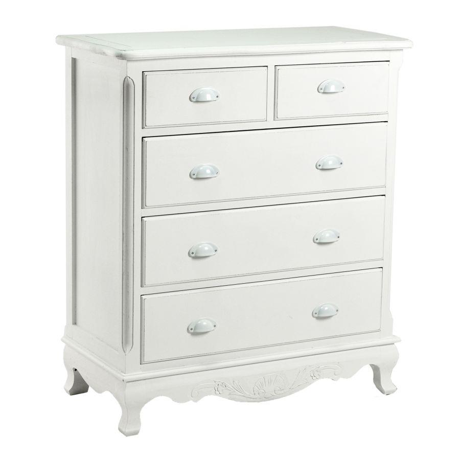 Cassettiera Basilea 5 cassetti bianco anticato - Dimensioni: 85,5x40x95,5 cm